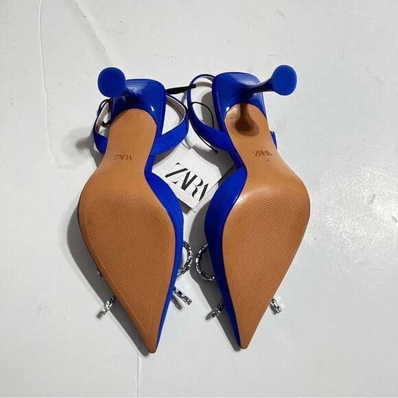 Zara Blue EMBELLISHED BOW HEELED SLINGBACKS - Picture 12 of 15